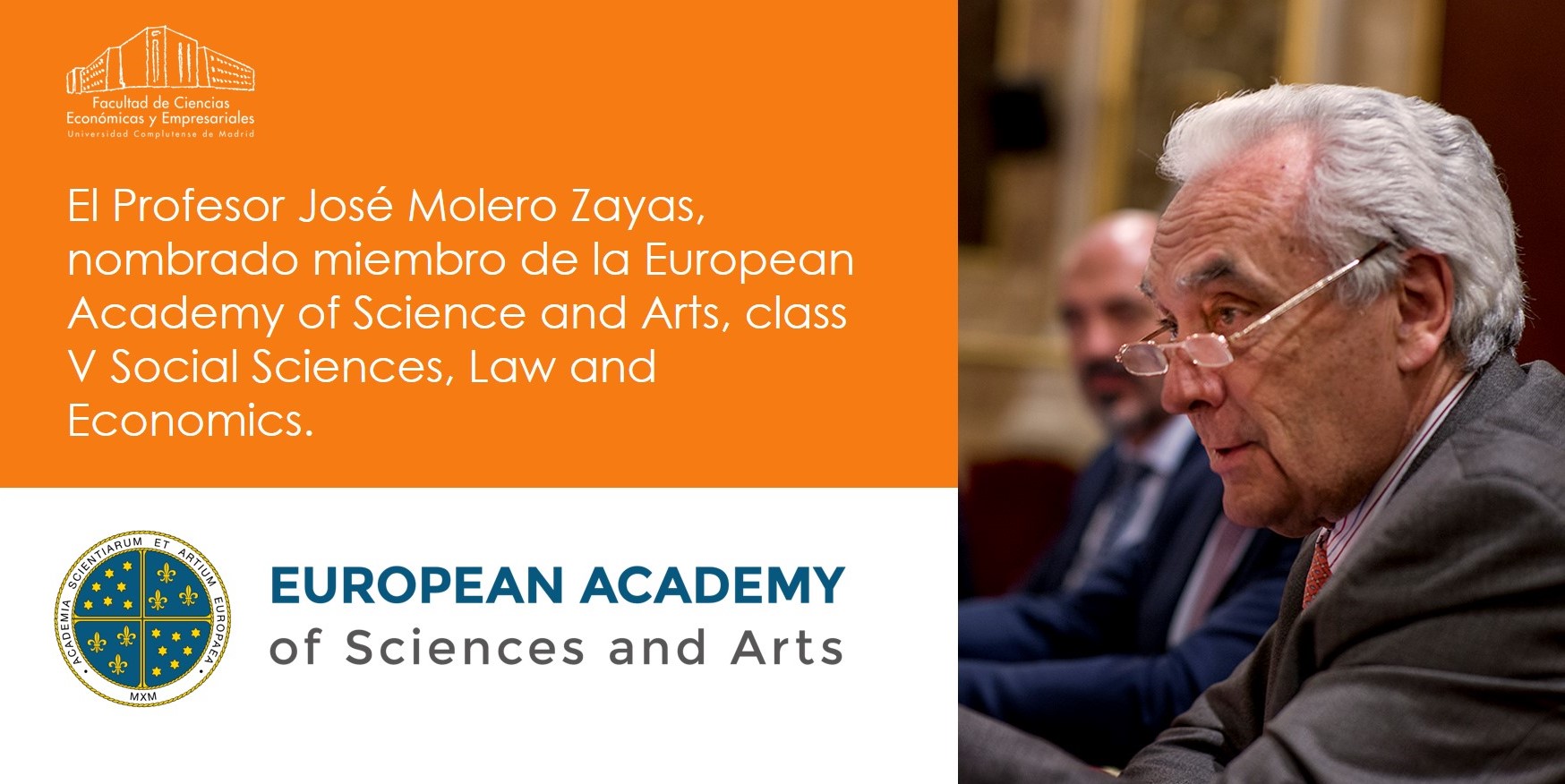 Nombramiento de José Molero como miembro de la European Academy of Science and Arts, class V Social Sciences, Law and Economics